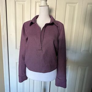 Zara Women's Cropped Collared Purple/Pink Black Houndstooth Design Size XL